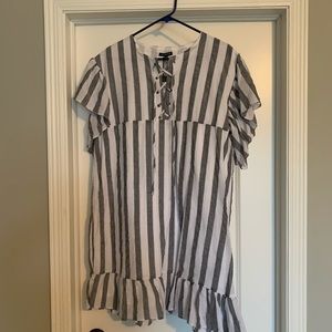 NWT WhoWhatWear Sz L Grey/White Cotton Dress